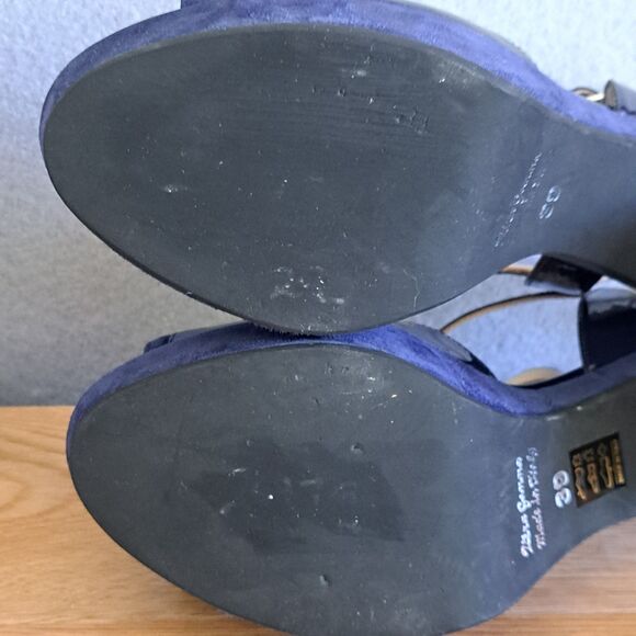 Vernissage Blue Suede Sandals Leather Slingback Heels Womens 9 US 39 EU T-Strap - Picture 12 of 14